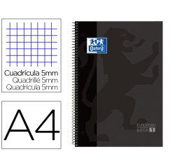 Bloc espiral oxford european book tapa extradura din a4 80 hojas cuadricula 5 mm color gris