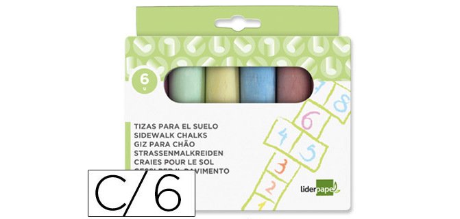 Tiza color liderpapel para suelo caja de 6 unidades colores surtidos