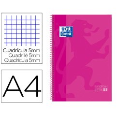 Bloc espiral oxford european book tapa extradura din a4 80 hojas cuadricula 5 mm color rosa