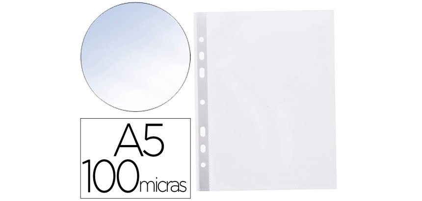 Funda multitaladro q-connect din a5 100 mc cristal 6 taladros bolsa de 10 unidades