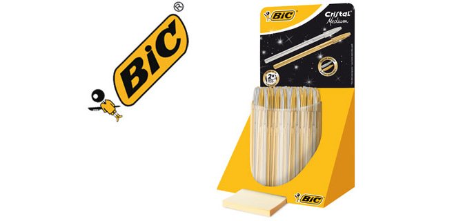 Boligrafo bic cristal linea celebration dorado y plateado expositor de 40 unidades surtidas