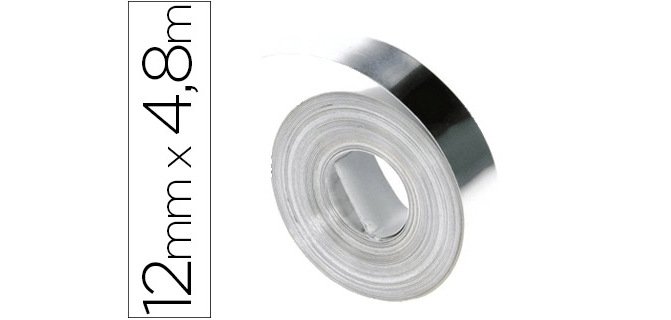 Cinta dymo aluminio 12mm x 4,8mt sin adhesivo para rotuladora