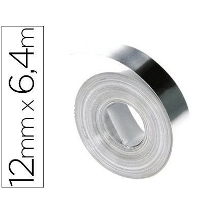 Cinta dymo acero inoxidable 12mm x 6,40mt sin adhesivo para rotuladora