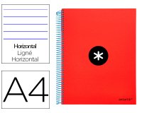 Cuaderno espiral a4 micro antartik tapa forrada 120h 90 gr horizontal 5 bandas 4 taladros color rojo