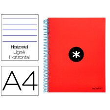 Cuaderno espiral a4 micro antartik tapa forrada 120h 90 gr horizontal 5 bandas 4 taladros color rojo