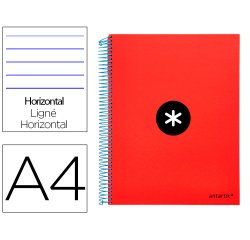 Cuaderno espiral a4 micro antartik tapa forrada 120h 90 gr horizontal 5 bandas 4 taladros color rojo