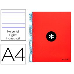 Cuaderno espiral a4 micro antartik tapa forrada 120h 90 gr horizontal 5 bandas 4 taladros color rojo