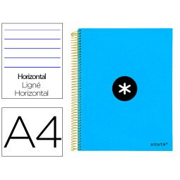 Cuaderno espiral a4 micro antartik tapa forrada 120h 90 gr horizontal 5 bandas 4 taladros color azul