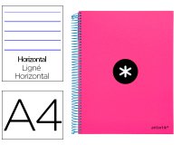 Cuaderno espiral a4 micro antartik tapa forrada 120h 90 gr horizontal 5 bandas 4 taladros color rosa