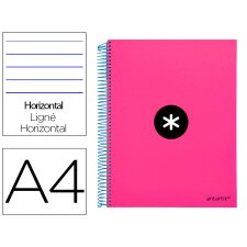 Cuaderno espiral a4 micro antartik tapa forrada 120h 90 gr horizontal 5 bandas 4 taladros color rosa