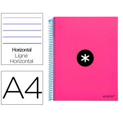 Cuaderno espiral a4 micro antartik tapa forrada 120h 90 gr horizontal 5 bandas 4 taladros color rosa