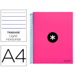 Cuaderno espiral a4 micro antartik tapa forrada 120h 90 gr horizontal 5 bandas 4 taladros color rosa