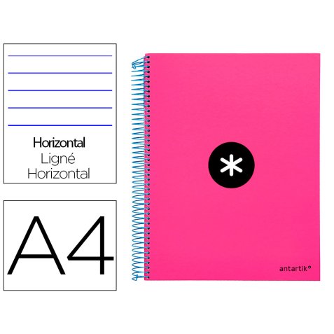 Cuaderno espiral a4 micro antartik tapa forrada 120h 90 gr horizontal 5 bandas 4 taladros color rosa