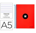 Cuaderno espiral a5 micro antartik tapa forrada 120h 90 gr horizontal 5 bandas 6 taladros color rojo