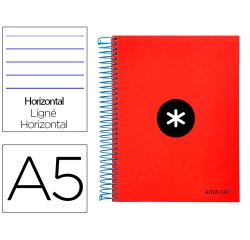 Cuaderno espiral a5 micro antartik tapa forrada 120h 90 gr horizontal 5 bandas 6 taladros color rojo