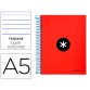 Cuaderno espiral a5 micro antartik tapa forrada 120h 90 gr horizontal 5 bandas 6 taladros color rojo