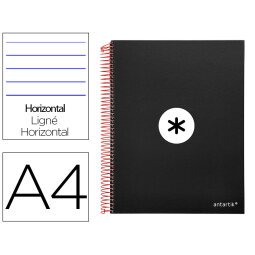 Cuaderno espiral a4 micro antartik tapa forrada 120h 90 gr horizontal 5 bandas 4 taladros color negro