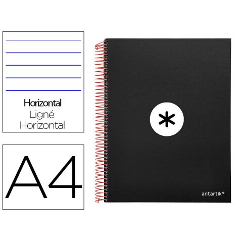 Cuaderno espiral a4 micro antartik tapa forrada 120h 90 gr horizontal 5 bandas 4 taladros color negro