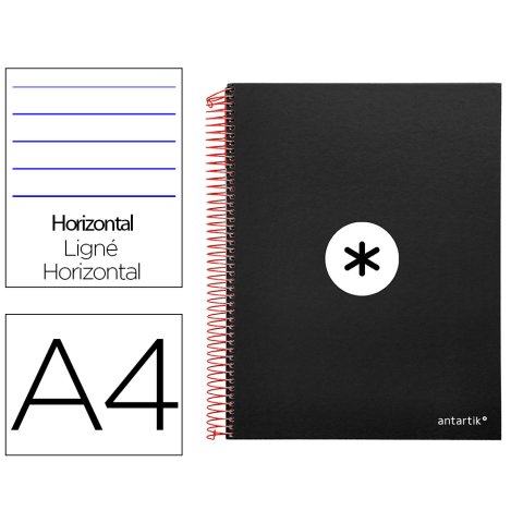 Cuaderno espiral a4 micro antartik tapa forrada 120h 90 gr horizontal 5 bandas 4 taladros color negro