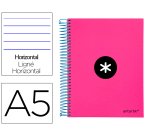 Cuaderno espiral a5 micro antartik tapa forrada 120h 100 gr horizontal 5 bandas 6 taladros color rosa