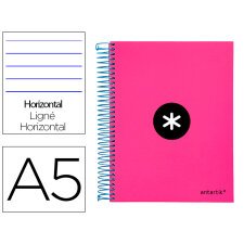 Cuaderno espiral a5 micro antartik tapa forrada 120h 100 gr horizontal 5 bandas 6 taladros color rosa