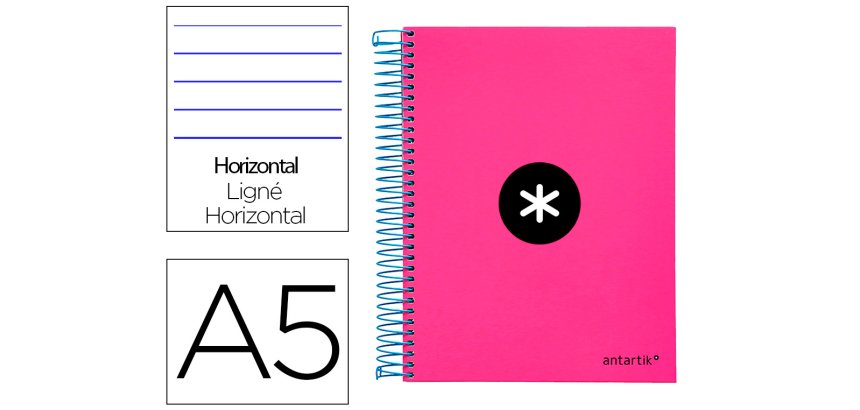 Cuaderno espiral a5 micro antartik tapa forrada 120h 100 gr horizontal 5 bandas 6 taladros color rosa