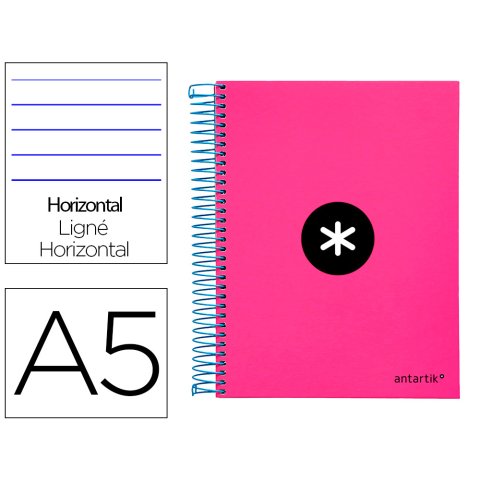 Cuaderno espiral a5 micro antartik tapa forrada 120h 100 gr horizontal 5 bandas 6 taladros color rosa