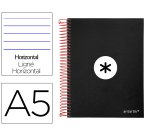Cuaderno espiral a5 micro antartik tapa forrada 120h 90 gr horizontal 5 bandas 6 taladros color negro
