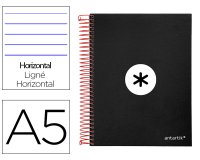 Cuaderno espiral a5 micro antartik tapa forrada 120h 90 gr horizontal 5 bandas 6 taladros color negro