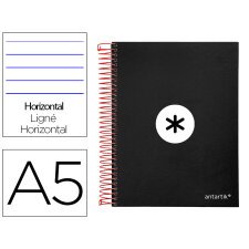 Cuaderno espiral a5 micro antartik tapa forrada 120h 90 gr horizontal 5 bandas 6 taladros color negro