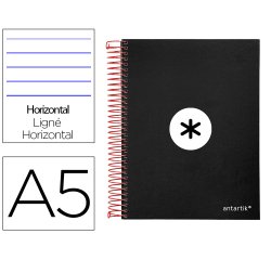 Cuaderno espiral a5 micro antartik tapa forrada 120h 90 gr horizontal 5 bandas 6 taladros color negro