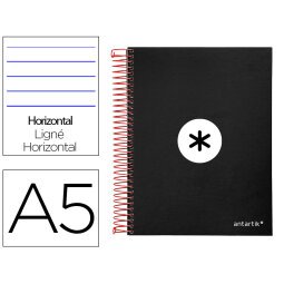 Cuaderno espiral a5 micro antartik tapa forrada 120h 90 gr horizontal 5 bandas 6 taladros color negro