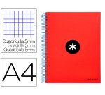 Cuaderno espiral a4 micro antartik tapa forrada 120h 90 gr cuadro 5mm 5 bandas 4 taladros color rojo
