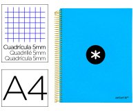 Cuaderno espiral a4 micro antartik tapa forrada 120h 90 gr cuadro 5mm 5 bandas 4 taladros color azul