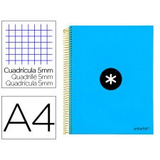 Cuaderno espiral a4 micro antartik tapa forrada 120h 90 gr cuadro 5mm 5 bandas 4 taladros color azul