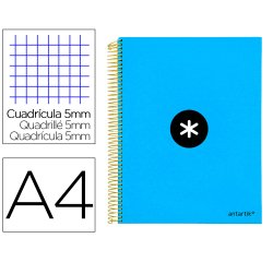 Cuaderno espiral a4 micro antartik tapa forrada 120h 90 gr cuadro 5mm 5 bandas 4 taladros color azul