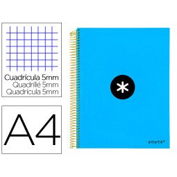 Cuaderno espiral a4 micro antartik tapa forrada 120h 90 gr cuadro 5mm 5 bandas 4 taladros color azul