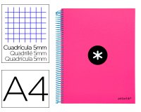 Cuaderno espiral a4 micro antartik tapa forrada 120h 90 gr cuadro 5mm 5 bandas 4 taladros color rosa