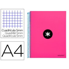 Cuaderno espiral a4 micro antartik tapa forrada 120h 90 gr cuadro 5mm 5 bandas 4 taladros color rosa