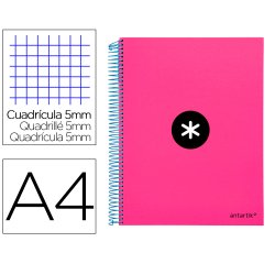 Cuaderno espiral a4 micro antartik tapa forrada 120h 90 gr cuadro 5mm 5 bandas 4 taladros color rosa