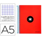 Cuaderno espiral a5 micro antartik tapa forrada120h 90 gr cuadro 5mm 5 bandas6 taladros color rojo