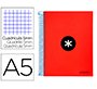 Cuaderno espiral a5 micro antartik tapa forrada120h 90 gr cuadro 5mm 5 bandas6 taladros color rojo
