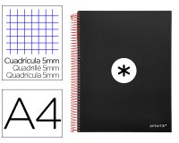 Cuaderno espiral a4 micro antartik tapa forrada 120h 90 gr cuadro 5mm 5 bandas 4 taladros color negro