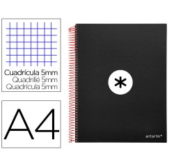 Cuaderno espiral a4 micro antartik tapa forrada 120h 90 gr cuadro 5mm 5 bandas 4 taladros color negro