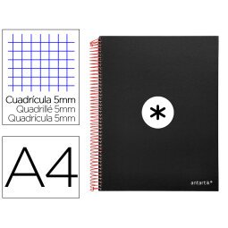 Cuaderno espiral a4 micro antartik tapa forrada 120h 90 gr cuadro 5mm 5 bandas 4 taladros color negro