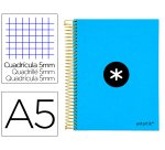 Cuaderno espiral a5 micro antartik tapa forrada120h 90 gr cuadro 5mm 5 bandas6 taladros color azul
