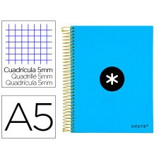 Cuaderno espiral a5 micro antartik tapa forrada120h 90 gr cuadro 5mm 5 bandas6 taladros color azul