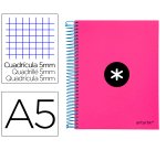 Cuaderno espiral a5 micro antartik tapa forrada 120h 90 gr cuadro 5mm 5 banda s 6 taladros color rosa
