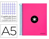 Cuaderno espiral a5 micro antartik tapa forrada 120h 90 gr cuadro 5mm 5 banda s 6 taladros color rosa