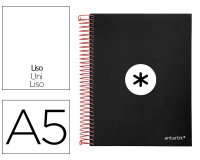 Cuaderno espiral a5 micro antartik tapa forrada 120h 90g liso con bandas 6 taladros color negro